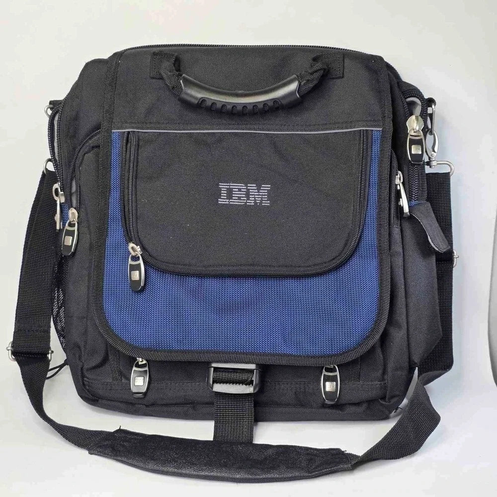 Vintage‎ IBM Briefcase Laptop PC Shoulder Messenger Black Blue Employee Bag Rare